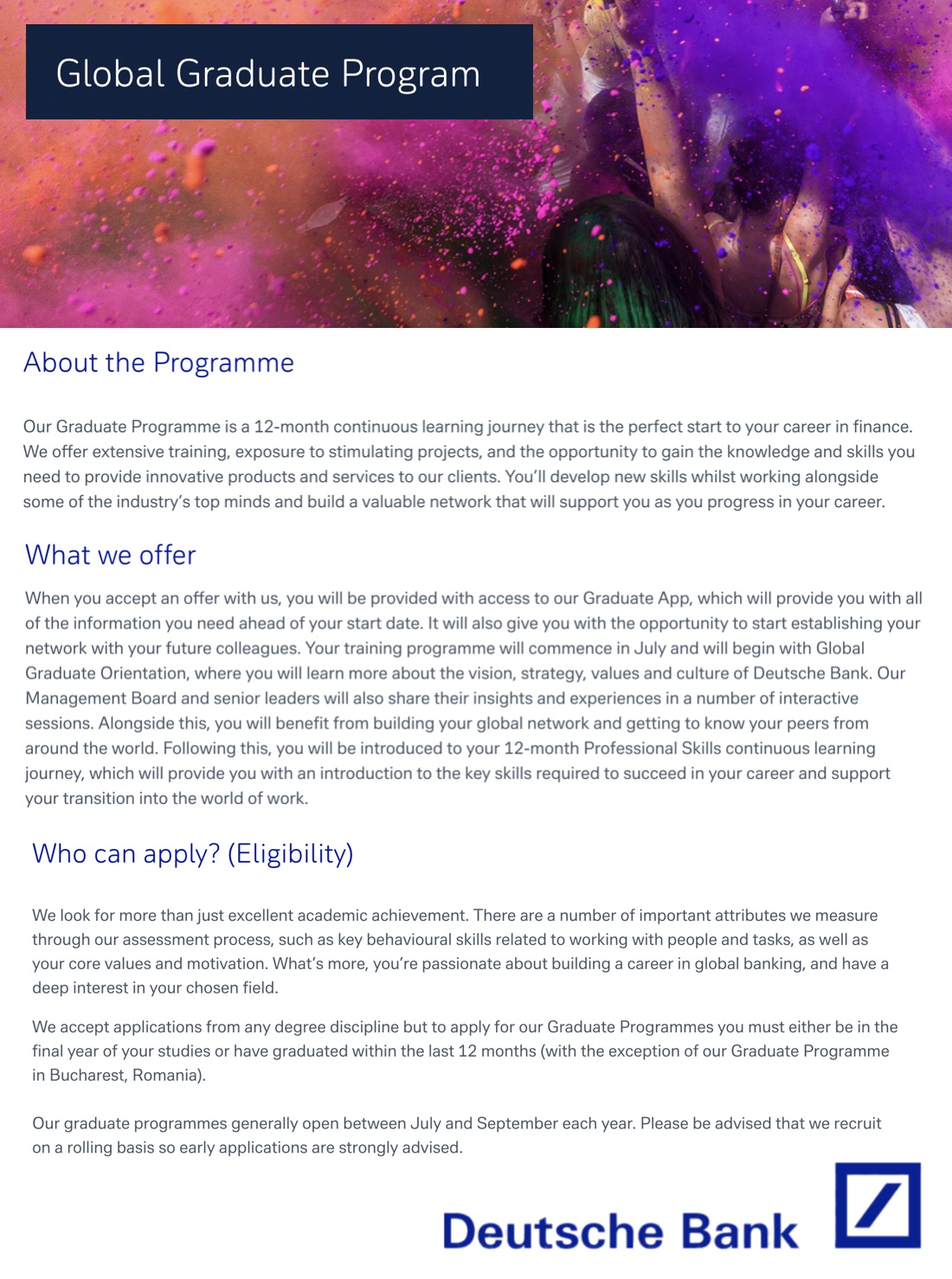 Deutsche Bank Global Graduate Program